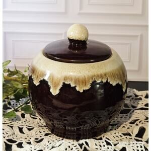 Vintage RRP Co Roseville Ohio Brown Drip Bowl Croc With Lid Sugar Bowl